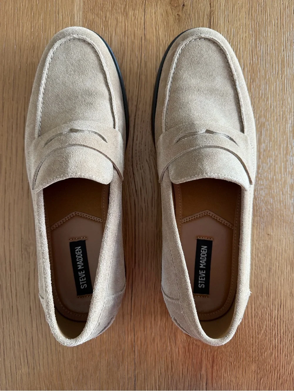 Steve Madden Light Beige Suede Penny Loafers